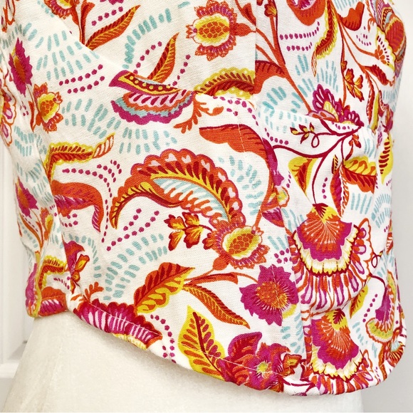 Midnight Sky Colorful Floral Paisley Linen Blend Crop Top - Picture 9 of 16